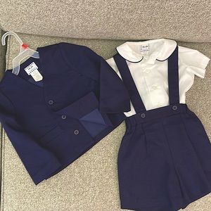 3T Navy Pique jacket,shortall, White shirt, navy piping, NEW. Florence Eiseman.